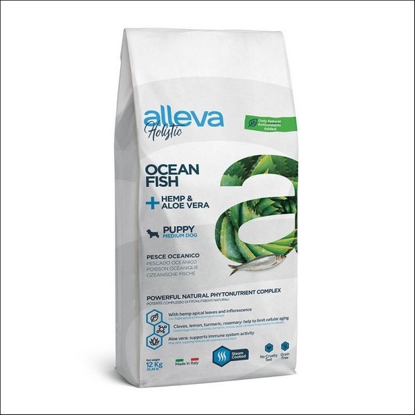 Croquettes Sans Céréales Au Poisson, Cannabis Sativa & Aloe Véra Pour Chiot Medium - Alleva Holistic