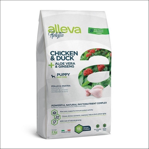 Croquettes Sans Céréales Au Poulet & Au Canard + Aloe Véra & Ginseng Pour Chiot Mini - Alleva Holistic