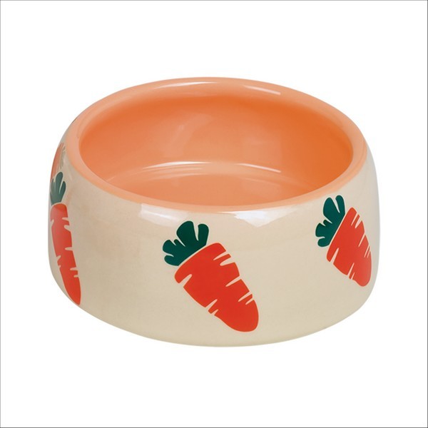Mangeoire Pour Rongeur En Terre Cuite Motif Carotte Couleur Beige