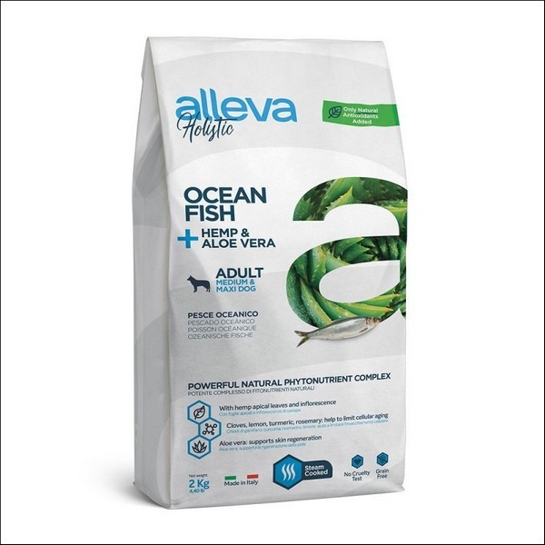 Croquettes Sans Céréales Au Poisson, Cannabis Sativa & Aloe Véra Pour Chien Adulte Medium  / Maxi - Alleva Holistic