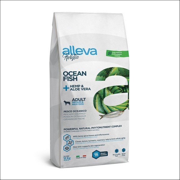 Croquettes Sans Céréales Au Poisson, Cannabis Sativa & Aloe Véra Pour Chien Adulte Medium  / Maxi - Alleva Holistic