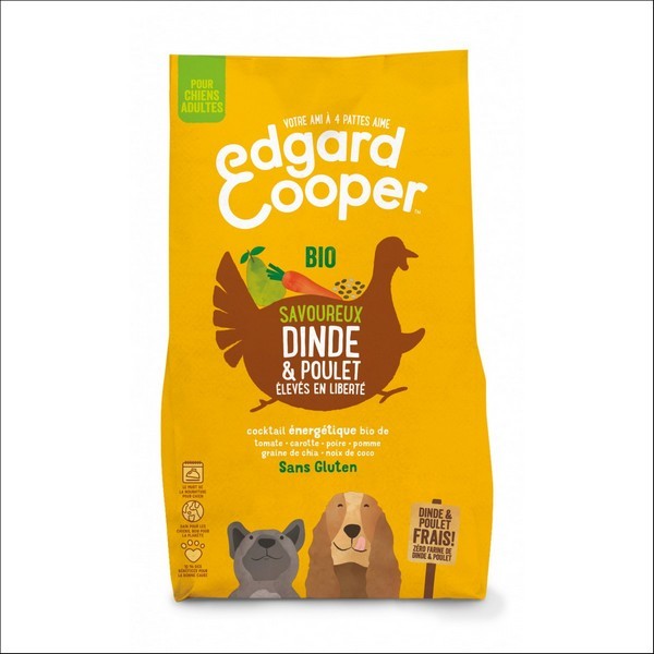 Edgard & Cooper Dinde & Poulet Frais Bio, Élevés En Liberté Sans Gluten Pour Chien Adulte