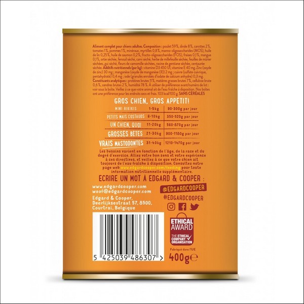 Edgard & Cooper Boîte Poulet & Dinde Pour Chien Adulte