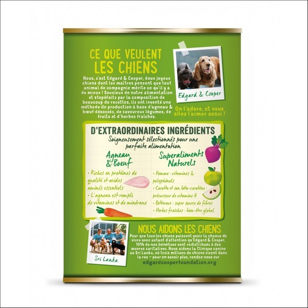 Edgard & Cooper Boîte Agneau & Bœuf Pour Chien Adulte