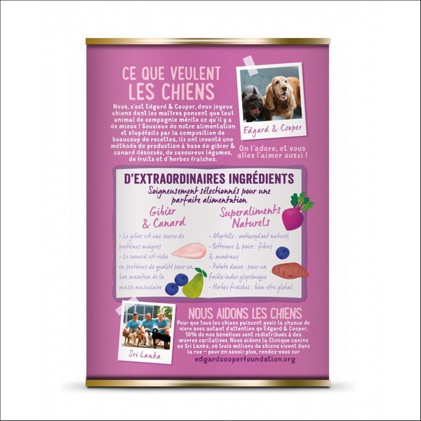 Edgard & Cooper Boîte Gibier & Canard Pour Chien Adulte