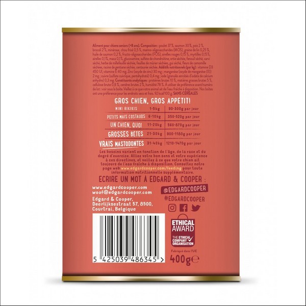 Edgard & Cooper Boîte Poulet & Saumon Pour Chien Sénior