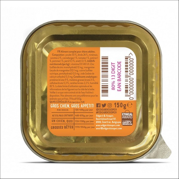 Edgard & Cooper Barquette Poulet & Dinde Pour Chien Adulte