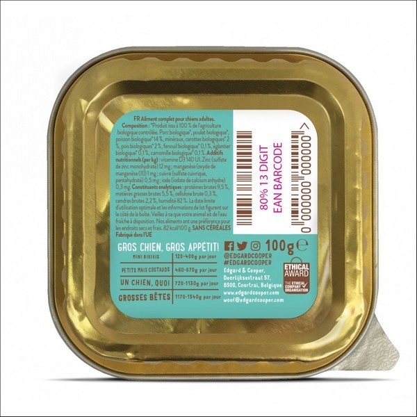 Edgard & Cooper Barquette Poisson Bio Pour Chien Adulte