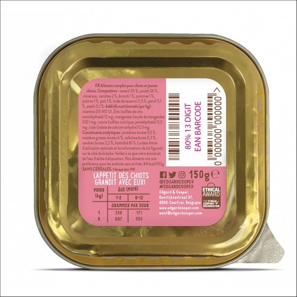 Edgard & Cooper Barquette Canard & Poulet Pour Chiot