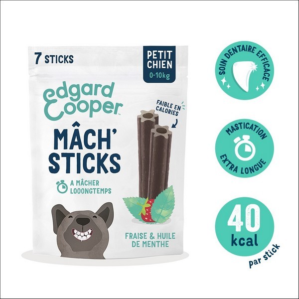 Edgard & Cooper Stick Dentaire Mâch'sticks Menthe & Fraise Pour Chien