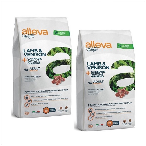 Croquettes Sans Céréales A l'Agneau &  Au Cerf + Cannabis Sativa & Ginseng Pour Chien Adulte Mini - Alleva Holistic