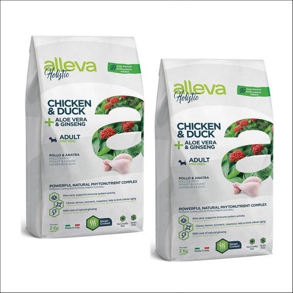 Croquettes Sans Céréales Au Poulet & Au Canard + Aloe Véra & Ginseng Pour Chien Adulte Mini - Alleva Holistic