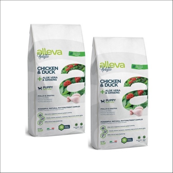 Croquettes Sans Céréales Au Poulet & Au Canard + Aloe Véra & Ginseng Pour Chiot Maxi - Alleva Holistic