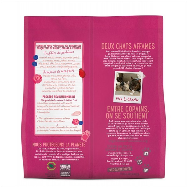 Edgard & Cooper Croquettes Poulet, Canard Frais Élevés En Plein Air & Poisson Blanc MSC Frais Sans Céréales Pour Chaton