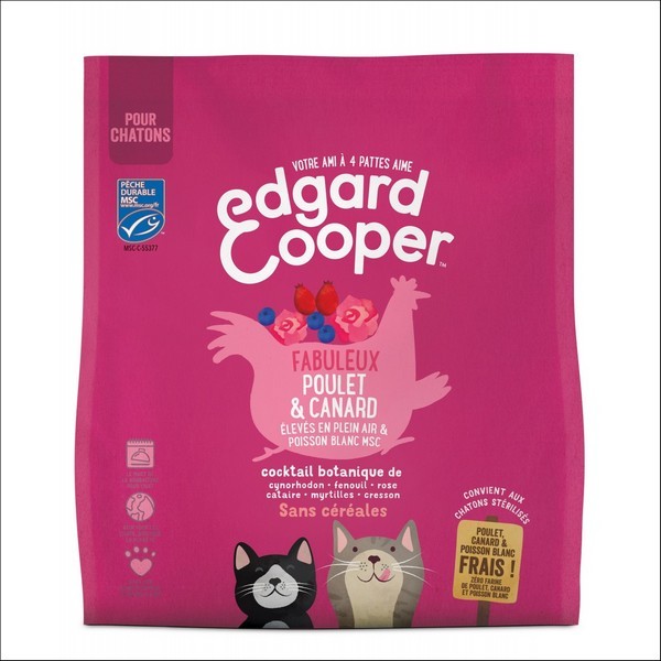 Edgard & Cooper Croquettes Poulet, Canard Frais Élevés En Plein Air & Poisson Blanc MSC Frais Sans Céréales Pour Chaton