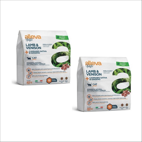 Croquette Sans Céréales Agneau & Cerf, Cannabis Sativa & Ginseng Pour Chat Adulte - Alleva Holistic