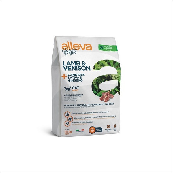 Croquette Sans Céréales Agneau & Cerf, Cannabis Sativa & Ginseng Pour Chat Adulte - Alleva Holistic