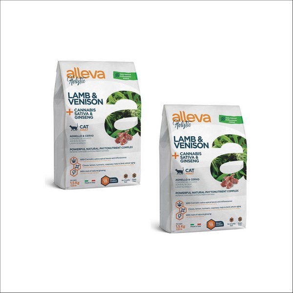 Croquette Sans Céréales Agneau & Cerf, Cannabis Sativa & Ginseng Pour Chat Adulte - Alleva Holistic