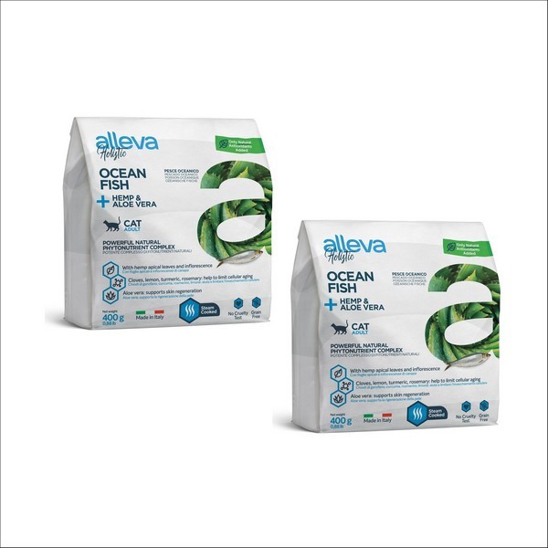 Croquette Sans Céréales Poisson D'Océan, Cannabis Sativa & Aloe Vera Pour Chat Adulte - Alleva Holistic