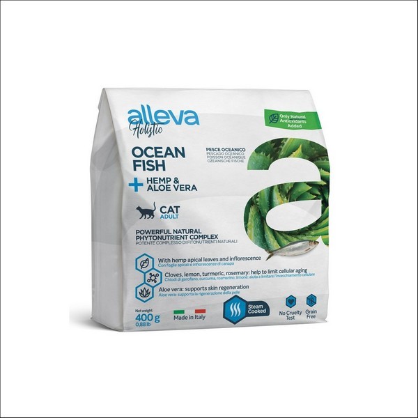 Croquette Sans Céréales Poisson D'Océan, Cannabis Sativa & Aloe Vera Pour Chat Adulte - Alleva Holistic