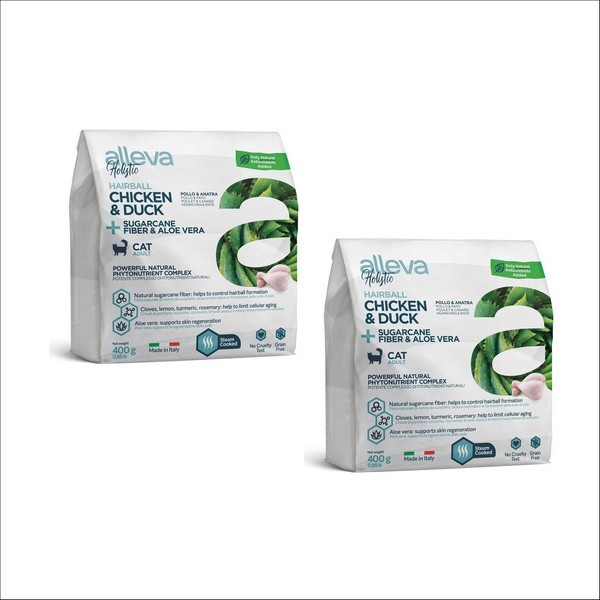 Croquette Sans Céréales Poulet & Canard, Fibre de Canne à Sucre & Aloe Vera Pour Chat Hairball - Alleva Holistic