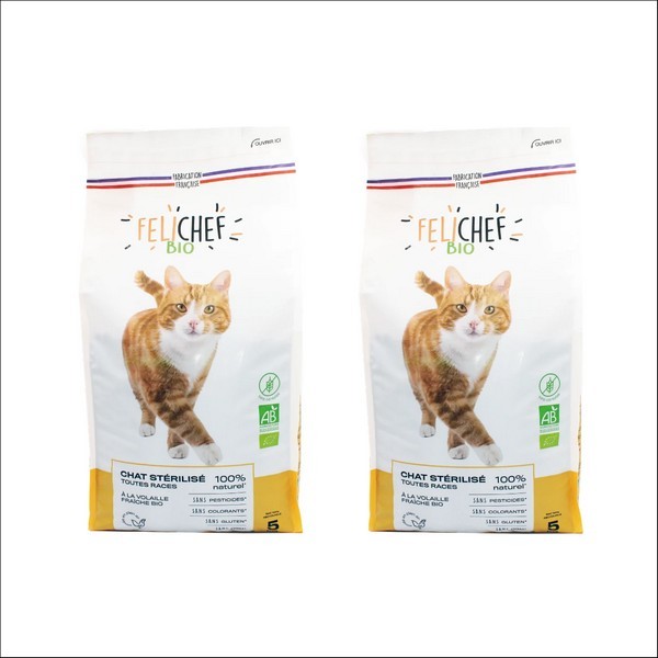 FELICHEF - Croquettes BIO Sans Céréales A La Volaille Pour Chat Stérilisé