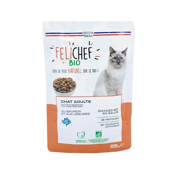 FELICHEF - Emincés BIO En Sauce Pour Chat Au Saumon (Pack de 12)