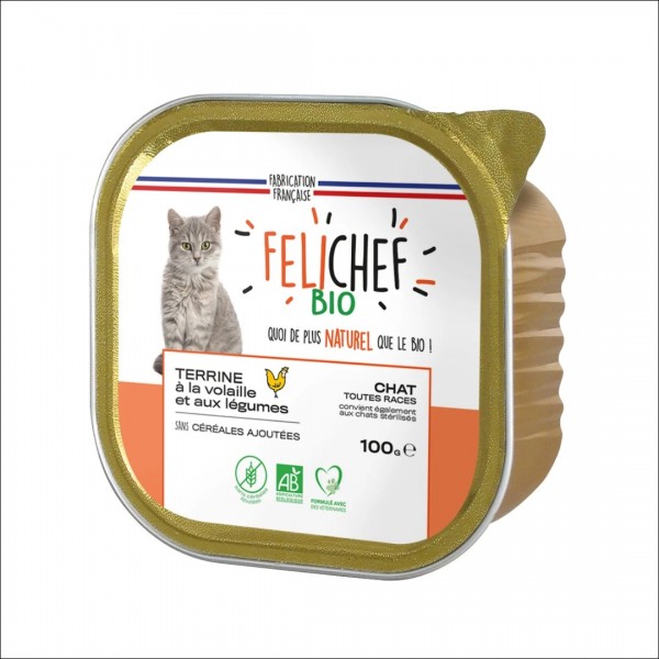 FELICHEF - Terrine Bio Sans Céréales A La Volaille Pour Chat