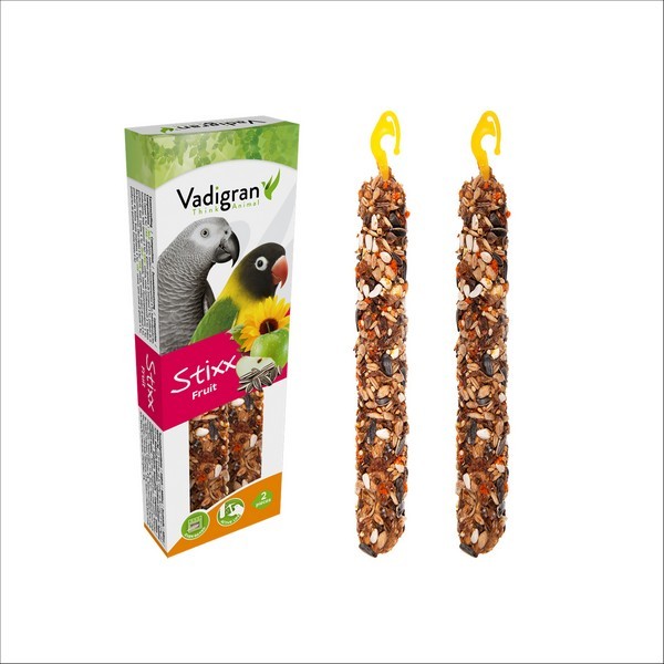 Lot De 2 Bâtonnets Snack Stixx Pour Oiseaux Perruches & Perroquets Aux Fruits Vadigran