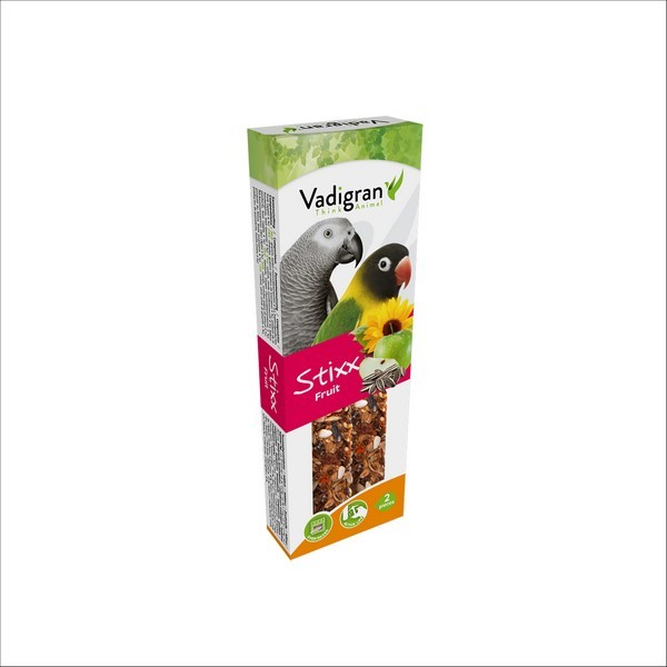 Lot De 2 Bâtonnets Snack Stixx Pour Oiseaux Perruches & Perroquets Aux Fruits Vadigran